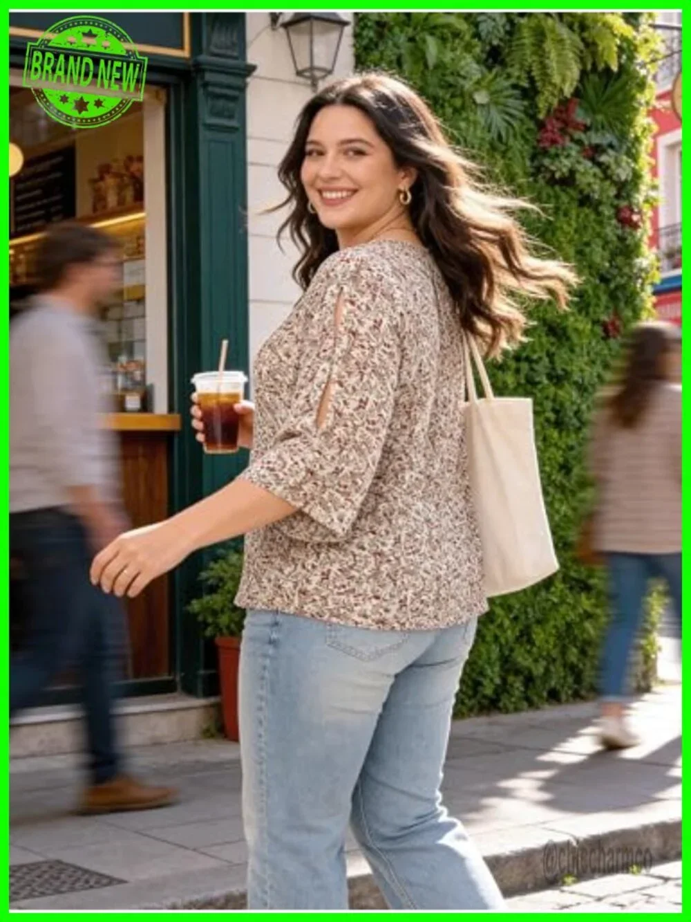 Plus Size Chiffon Blouse 3/4 Sleeve Double Layer Knot Button Tunic